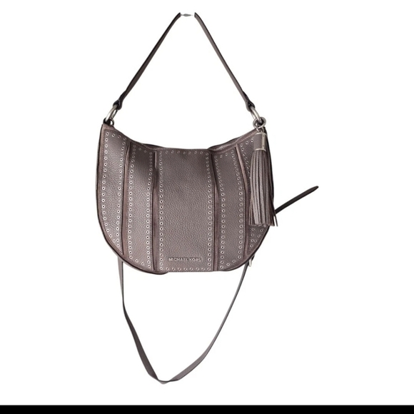 Michael Kors Hobo Bag Brooklyn Grommet Large Leather Studded Women Tassles Y2k - Picture 1 of 16